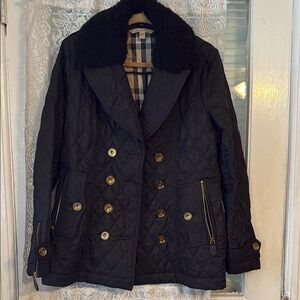 Burberry Black and Gold Pea Coat with Iconic Design
